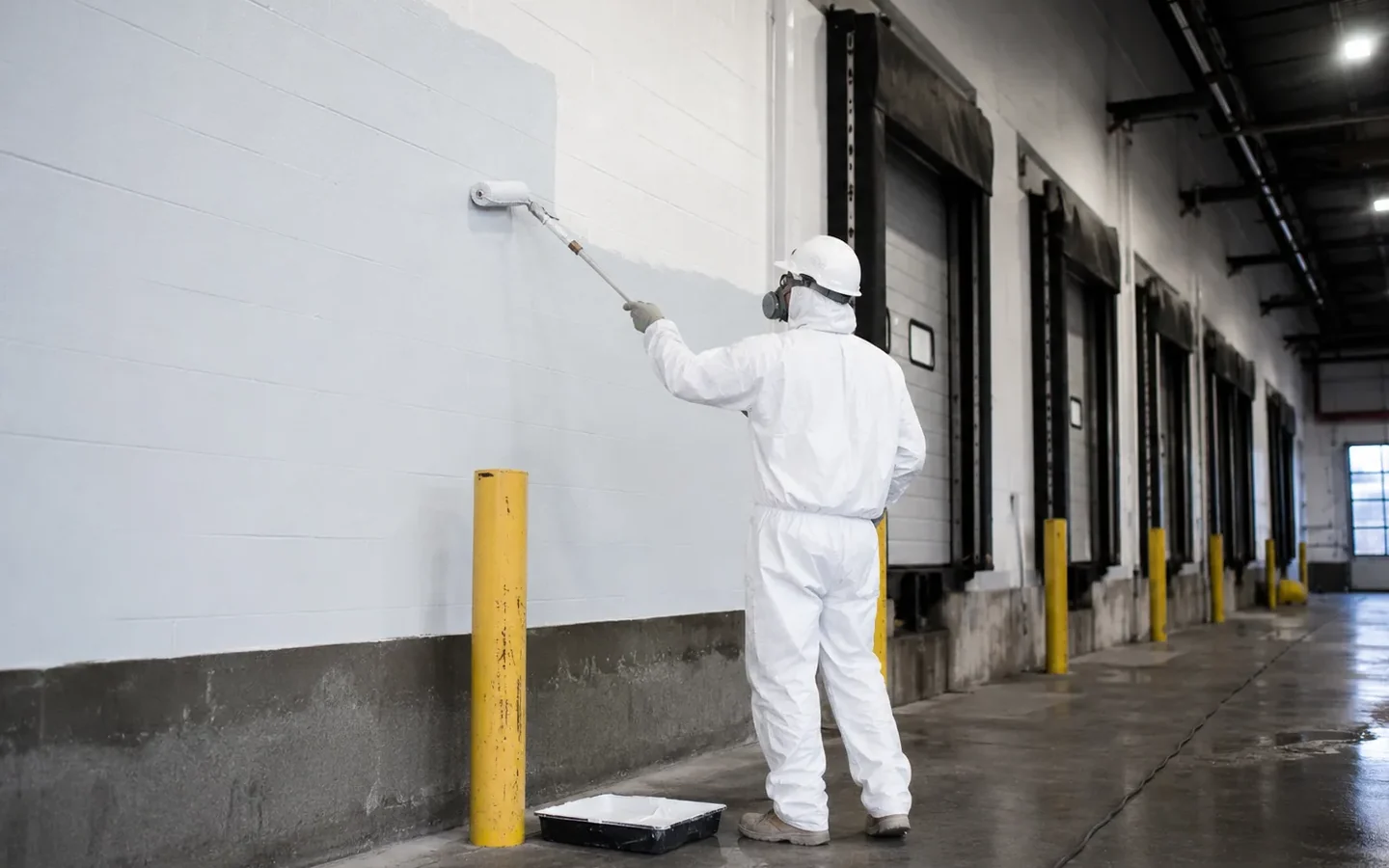 Representative industrial painting work inside a Cambridge manufacturing or warehouse facility