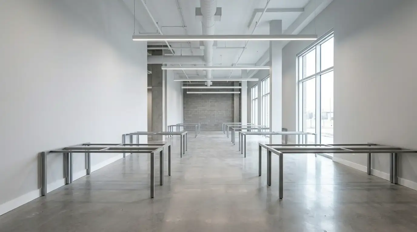 Clean commercial office interior with freshly painted walls and empty open-plan layout