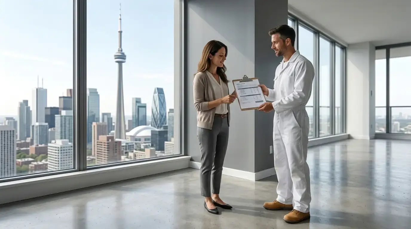 Professional painter presenting a written painting estimate to a Toronto homeowner